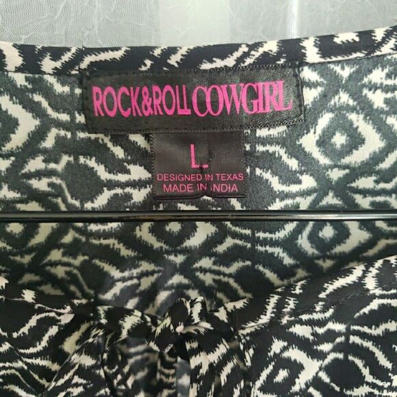 Rock & Roll Cowgirl Black White Geometric Long Sleeves Dress Southwestern Size L - Picture 4 of 10